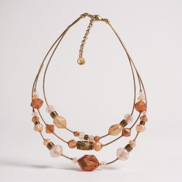 Napier Signed Vintage Y2K Necklace 3 Wire Strands Beaded PINK ORANGE Fairy - Picture 1 of 5